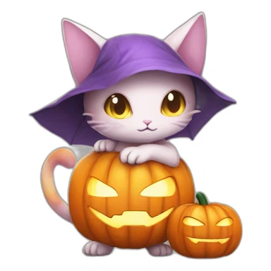 Mew pokemon style holding halloween pumpkin sticker