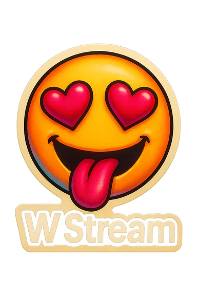 tongue out heart shaped eye add the words “ W Stream " in White sticker