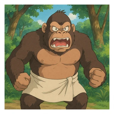 an angry gorilla with a towel wrapped around his waist sticker