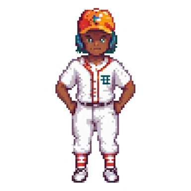 baseball player, classic stance, retro colors, pixel art style sticker