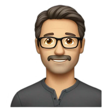Handsome 50 year old man with dark brown hair, stubble and brown glasses. No moustache sticker