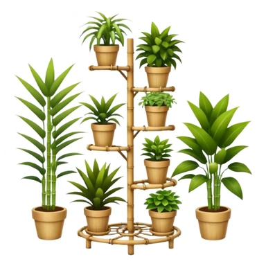 Large multi-tier multi-level spiral plant rack constructed from thin bamboo poles  sticker