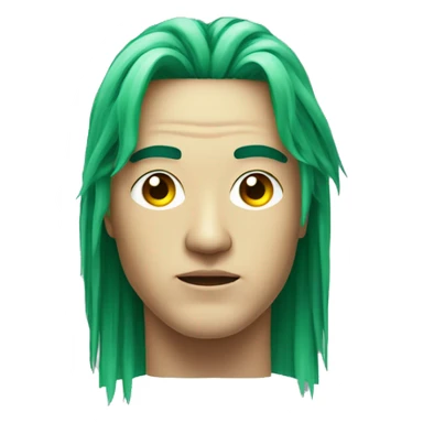 Head of Asian male cyborg with long green hair and circuits sticker