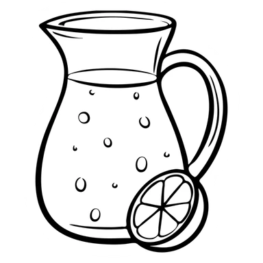 Pitcher of yellow juice with lemon slices, refreshing summer drink sticker