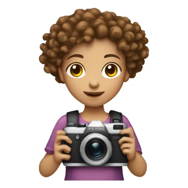 girl whit brown curly hair and fair skin holding a digital camera sticker