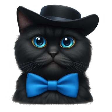 a black persian cat with a tophat and blue bow tie sticker