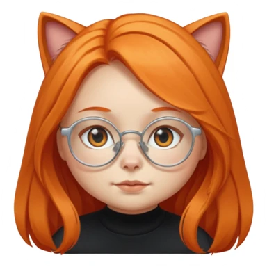 girl with chubby cheeks, very long orange hair, and silver cat-eyed glasses. B lack clothes.  sticker