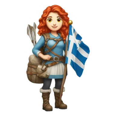 red hair female winter mountaineer offering Easter eggs and Greek flag sticker