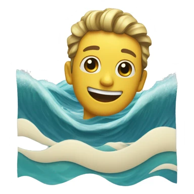 On the waves there is a smiling face sticker