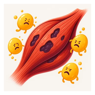 muscles with very low oxidative capacity, fat molecules around struggling to enter the muscle, modern illustrative style inspired by DALL·E 3, vivid and contrasting colors, realistic details with a creative touch, clean and contemporary atmosphere, white background sticker