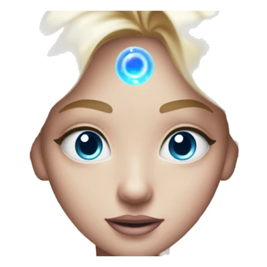 magical diva with thin pink andromedan face long blonde hair and blue eyes glowing third eye sticker