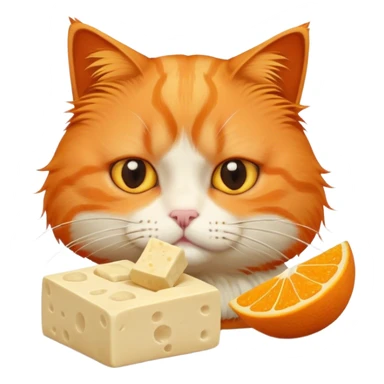 Sad orange cat eating sad face tofu that is eating tofu sticker