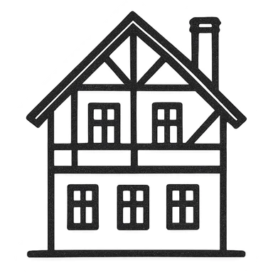 Icon of a house in Kaliningrad, hand drawn, black outlines, no fill, simple and clean, side view sticker