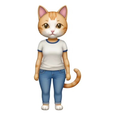 female cat in casual clothes jeans t-shirt upright pose sticker