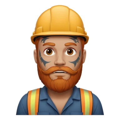 construction worker with beard, ginger haired and heavy face tattoos, intimidading sticker