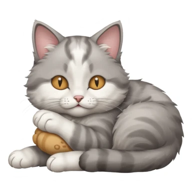 grey and white small cat with its eyes closed lying down with its paw curled and holding up his head sticker