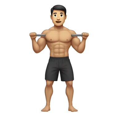 buff gym asian man full body including legs hanging from one hand from a bar sticker