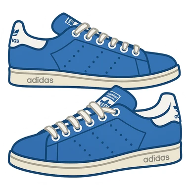 Add visible laces detail to the pair of blue adidas Stan Smith sneakers in emoji style with no background. sticker