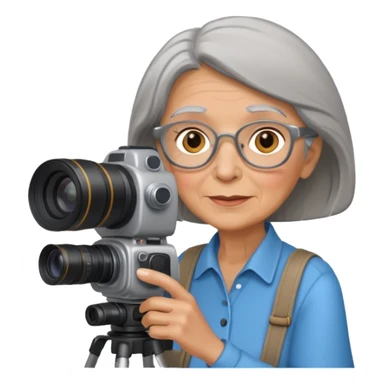 woman cameraman hold a camera, elderly sticker