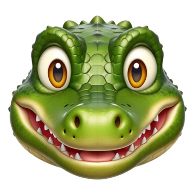 cinematic-realistic-cute-crocodile-portrait-emoji,-head-tilted-playfully-and-inquisitively,-featuring-a-robust,-well-defined-build-with-intricately-detailed,-glossy-olive-green-scales-and-a-surprisingly-endearing-face-with-round,-sparkling eyes sticker