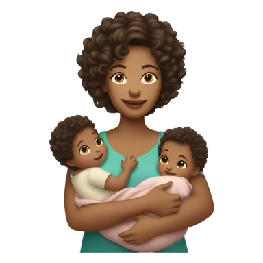 mom with light tan skin, shoulder length dark brown curly hair carrying 2 babies  sticker