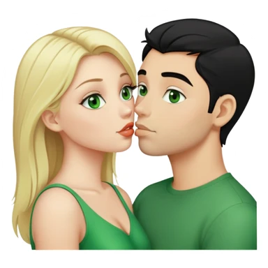 A blonde girl with fair skin and green eyes and a guy with black hair and fair skin and green eyes are kissing sticker
