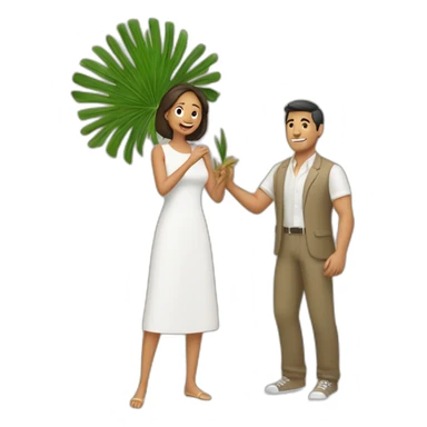 woman fanning a man above him with palm leaves sticker