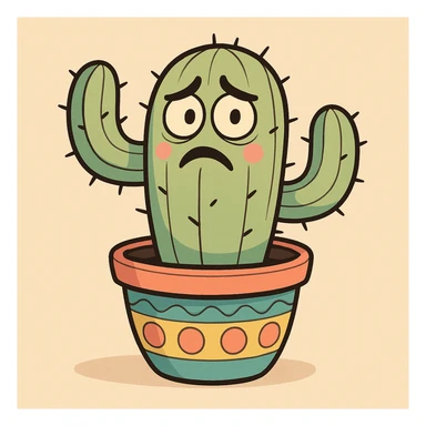 cartoon style cactus in a colorful pot sticker