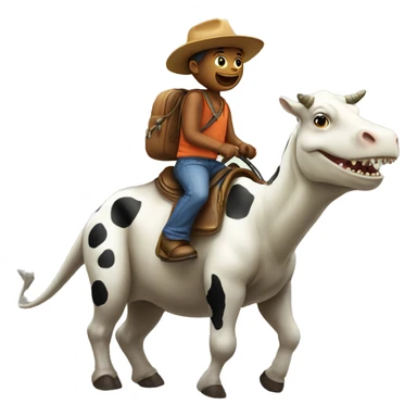 Cow riding a dinosaur  sticker