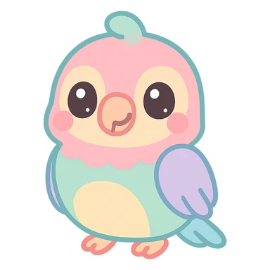 animated parrot, big eyes, bright colors, kawaii style sticker