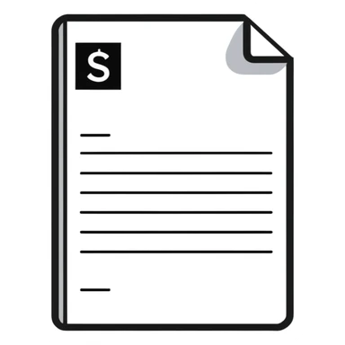 white document with rounded corners, gray plus sign in top left, three gray lines below as text, minimalist flat design sticker