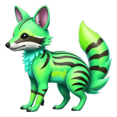 Shiny Green Neon Glossy Aardwolf-Maned-Numbat-Tanuki-Genet-Bobcat-fusion-animal-hybrid-creature, full body sticker
