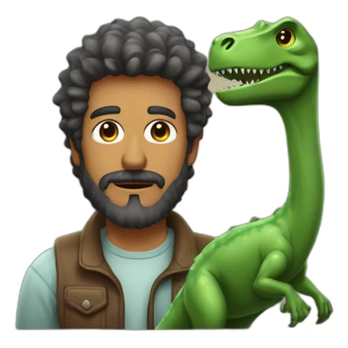 hombre de pelo castaño con barba, y ojos verdes Junto a un dinosaurio sticker