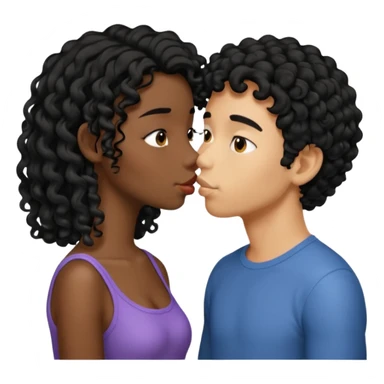 À string man with short straight black hair kissing a shorter girl with long black curly hair sticker
