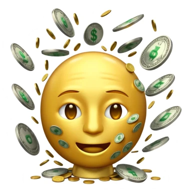 3D glossy money emoji, cracked head, coins and bills burst upward, perfect loop, centered, chroma green background sticker