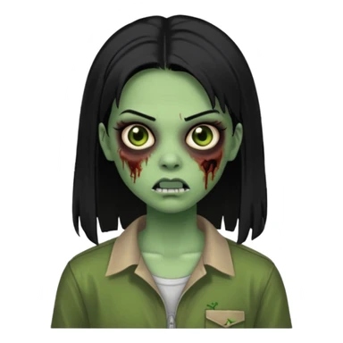 Faça uma zombie verde com olhos castanhos, cabelos pretos liso e com estilo baddie y2k sticker