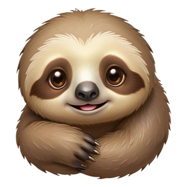 Cinematic Cute Sloth Portrait Emoji, Head tilted playfully and inquisitively, with a delightfully relaxed expression accented by a soft, fuzzy Fur and round, sparkling eyes filled with charm, Simplified yet irresistibly adorable features, highly detailed, glowing with a warm, gentle glow, high shine, affectionate and laid-back, stylized with a touch of whimsical laziness, bright and endearing, soft glowing outline, capturing the essence of a mischievous yet loving sloth that seems as if it could slowly dangle out of the screen into your arms! sticker