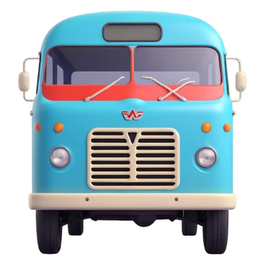 3D emoji style, vintage Soviet bus from the reference, front view, rounded, minimal details, friendly look sticker