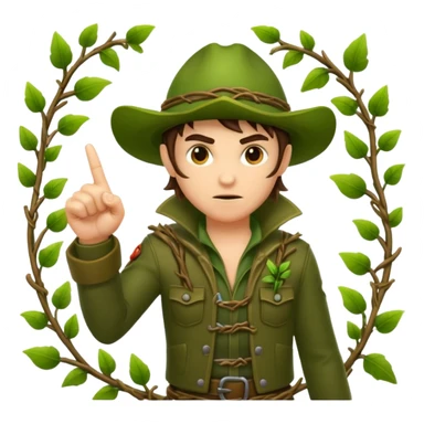 forest rogue character pointing finger guns made of vines sticker