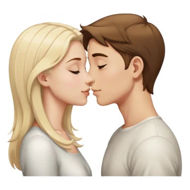 White blonde boy and white girl with brown hair touch noses sticker