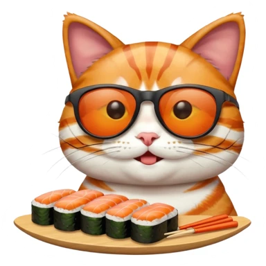 happy cat wearing sunglasses and eating sushi sticker