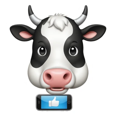 cartoon cow's head with cell phone sticker
