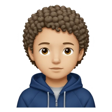 Boy with short curly hair and navy blue hoodie sticker