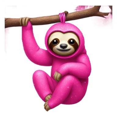 Hot pink sloth with glitter hanging on a tree  sticker
