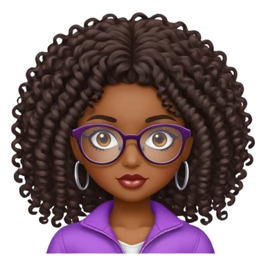 pretty bratz baddie, dark skin, curly hair with glasses sticker