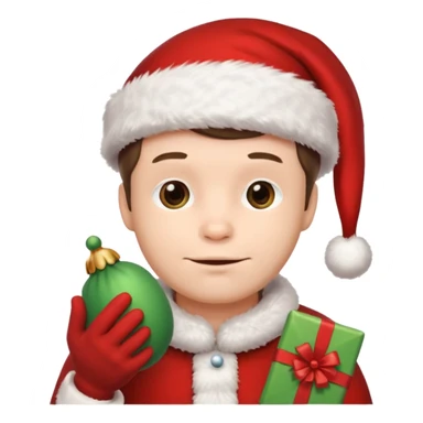 mandalorian holding grogu wearing santa hat sticker