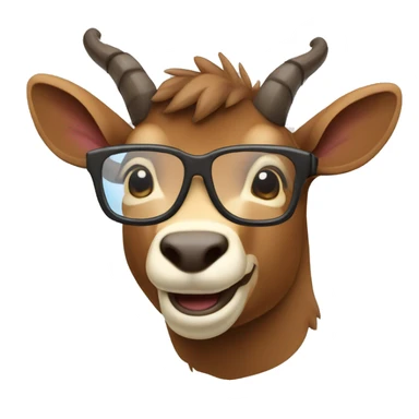 happy smart smiling brown chamois with horns with glasses right profile sticker