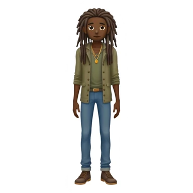 full body very skinny African American male figure standing wearing clothes with long dreadlocks sticker