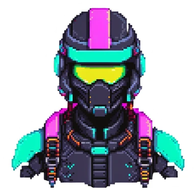 cyberpunk warrior with neon helmet sticker