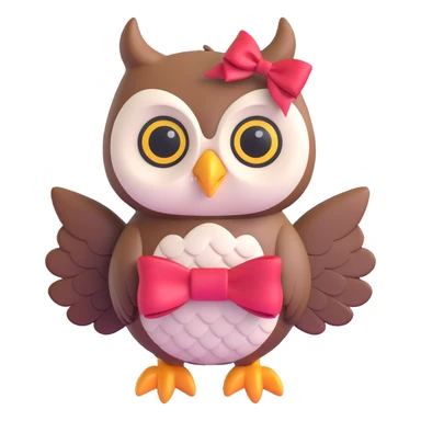 owl with bow and text 'SAMY QUIZ' in the same color palette as the reference image, 3D style sticker
